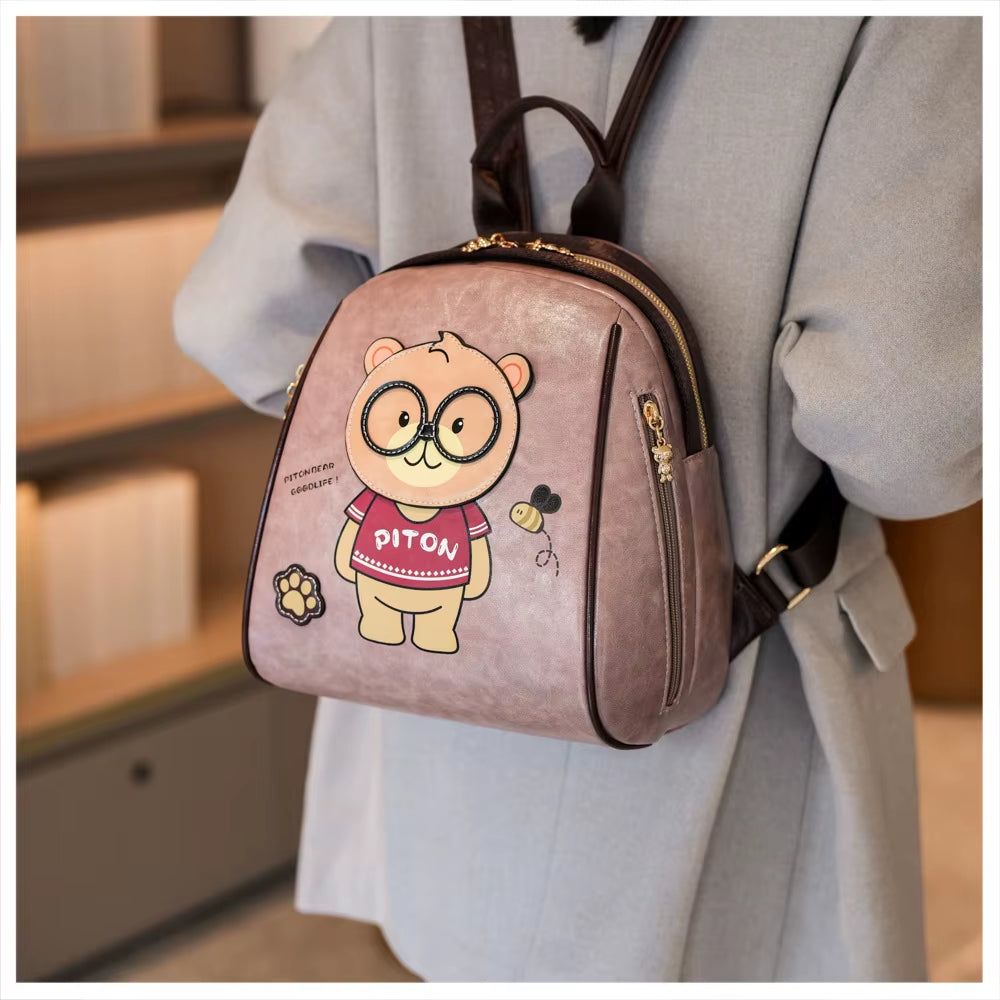 Beibao New Backpack Large Capacity Trendy Cartoon Bear Backpack Women'S Versatile Fashion Outdoor Shoulder Bag Женская Сумка