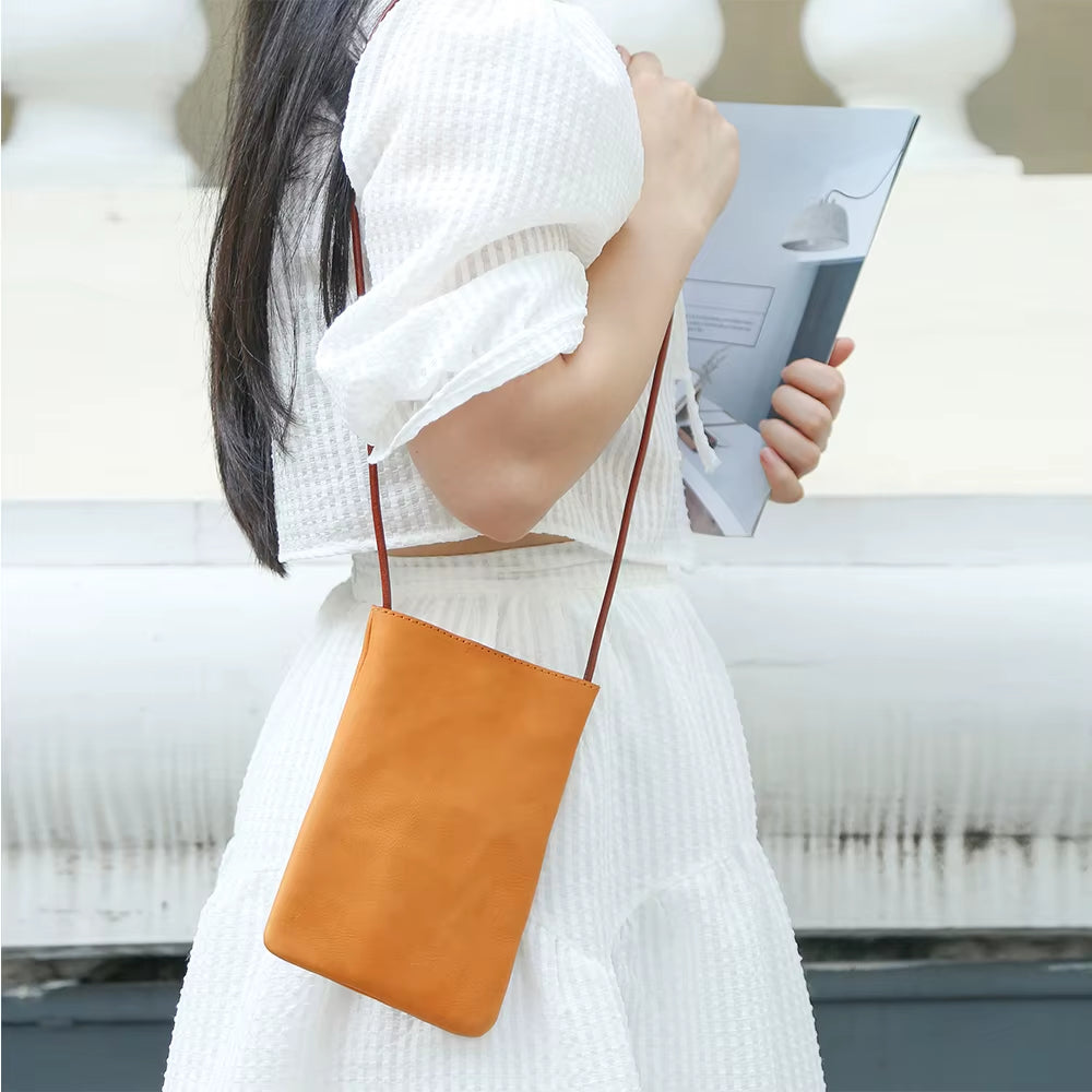 Genuine Leather Women Shoulder Crossbody Bags Small Handbag Ladies Cellphone Bag Simple Style Messenger Bag Phone Pouch