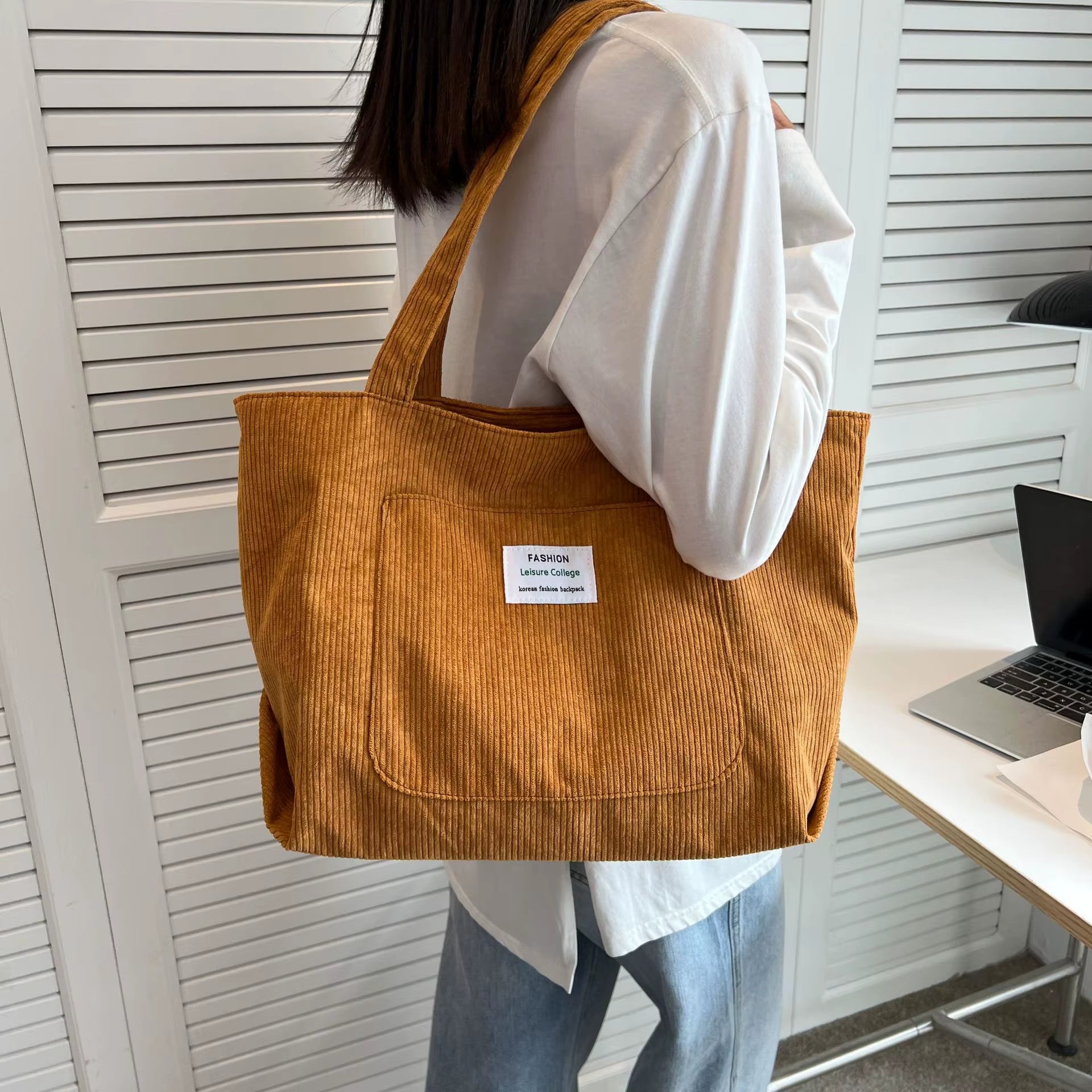 Large Capacity Corduroy Shoulder Bag 2023 New Fashion Simple Handbag Leisure Student Side Bags for Woman Free Shipping