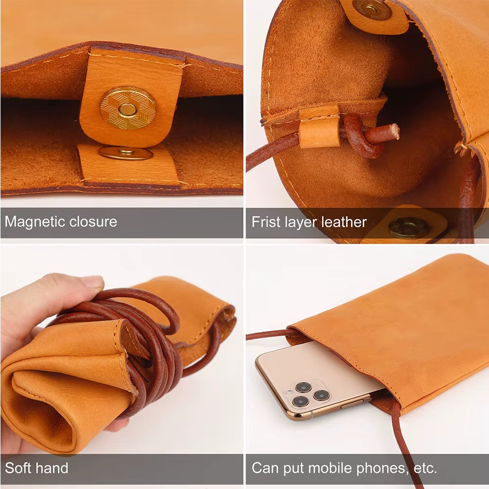 Genuine Leather Women Shoulder Crossbody Bags Small Handbag Ladies Cellphone Bag Simple Style Messenger Bag Phone Pouch