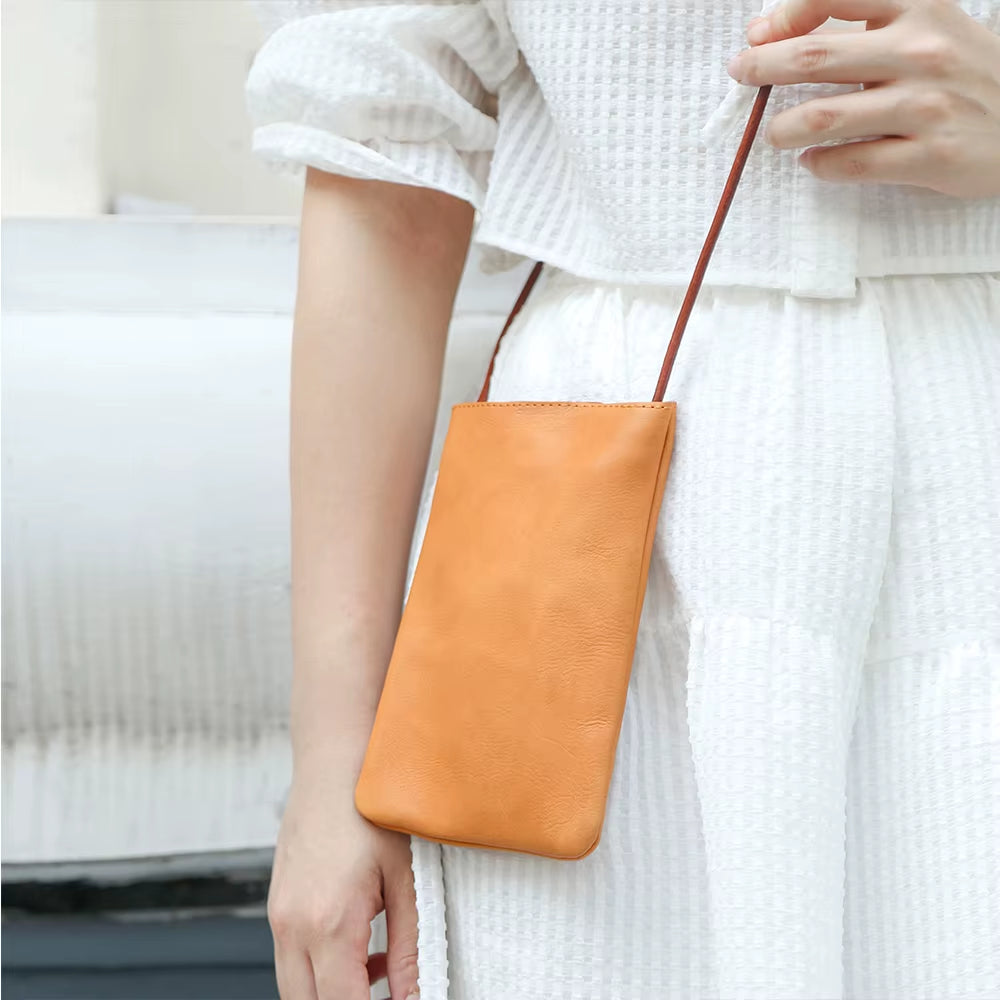 Genuine Leather Women Shoulder Crossbody Bags Small Handbag Ladies Cellphone Bag Simple Style Messenger Bag Phone Pouch