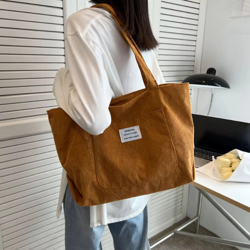 Large Capacity Corduroy Shoulder Bag 2023 New Fashion Simple Handbag Leisure Student Side Bags for Woman Free Shipping