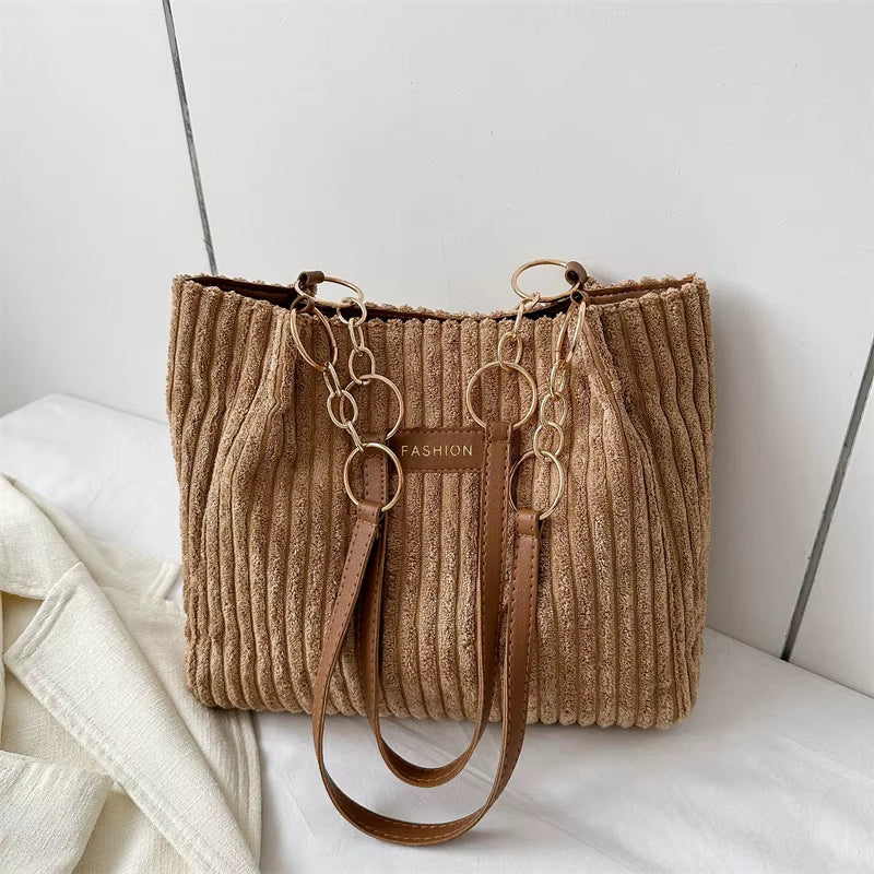 Corduroy Shoulder Bags for Women'S 2023 New Fashion Korean Large Female Handbags Cotton Cloth Shopper Bags Ladies Tote Shopper