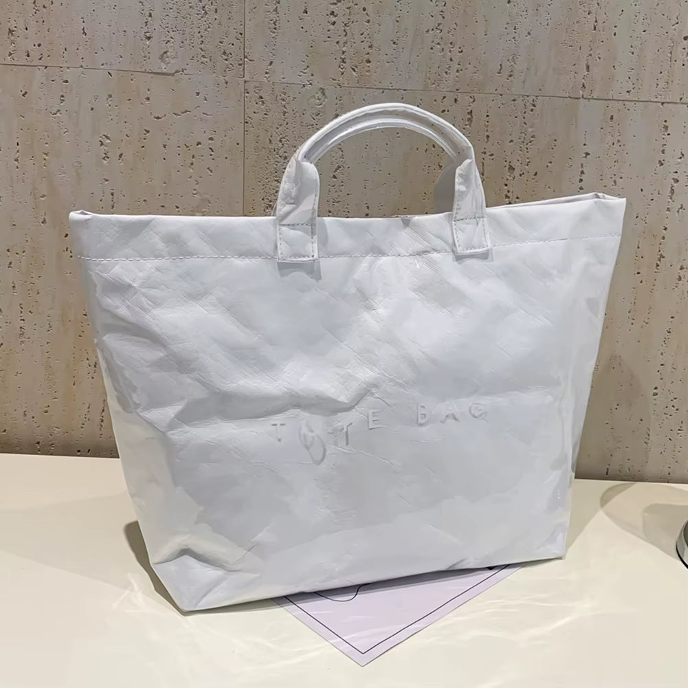 PVC Top Handle Bag for Women Fashionable Tote Bag Large Capacity Simple Trendy Shopping Bag Kraft Paper Handbag Satchel Purse