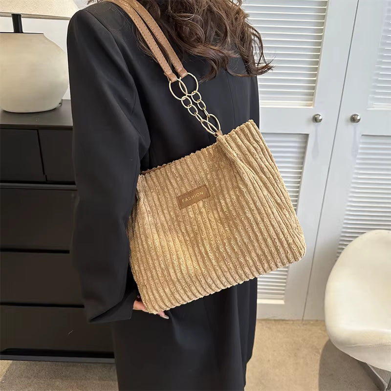 Corduroy Shoulder Bags for Women'S 2023 New Fashion Korean Large Female Handbags Cotton Cloth Shopper Bags Ladies Tote Shopper